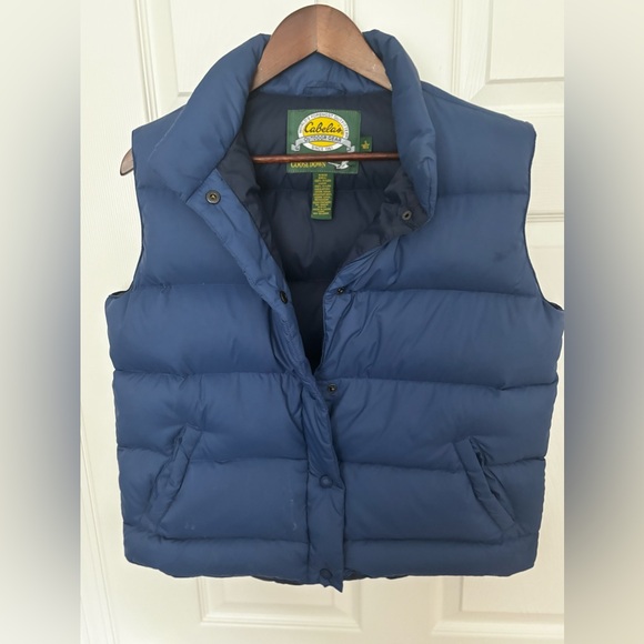 CABELA’S BLUE PREMIER NORTHERN GOOSE DOWN PUFFER VEST JACKET  SNAP FRONT SZ  S - Picture 5 of 7